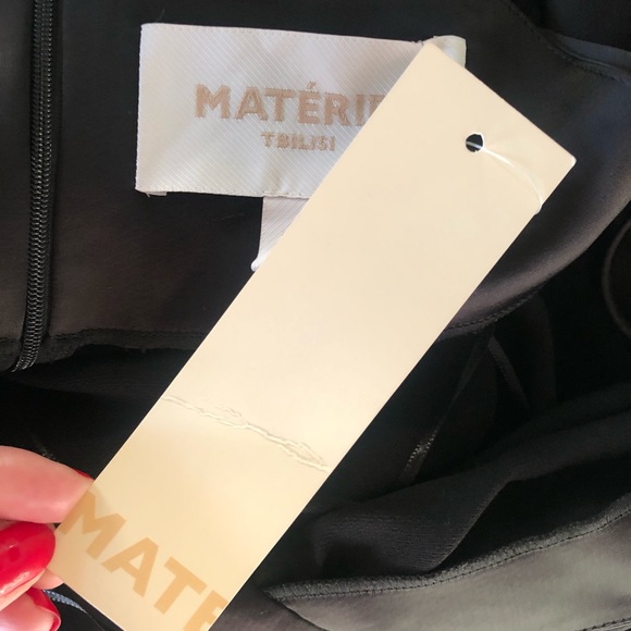 MATERIEL Satin Gown Black Dress Long Straps Satin - Picture 6 of 9